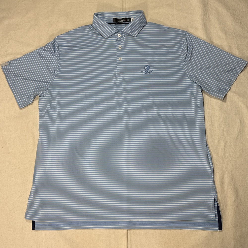 RLX Ralph Lauren Mens Large Striped Golf Polo Short Sleeve Wicking El Dorado Hit